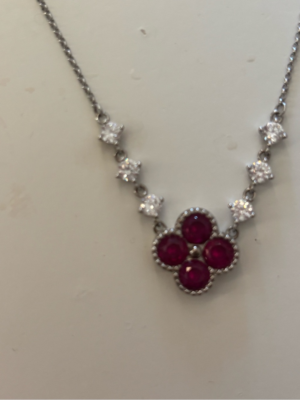 Sterling Silver Necklace with Pink Gem Flower Pendant